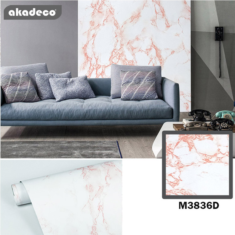 Akadeco  PVC Wall Panel white Self Adhesive Modern Marble Pattern Wallpaper Marble Sticker Wall Paper Roll