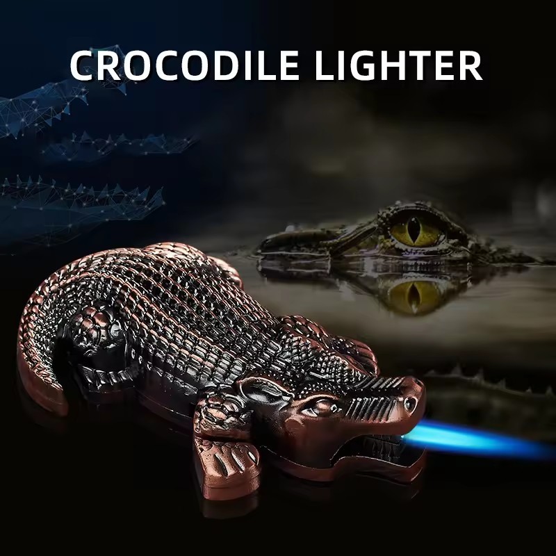 Wholesale Creative Crocodile Shaped Direct Injection Lighter Metal Windproof Inflatable Gas Lighter For Cigarette