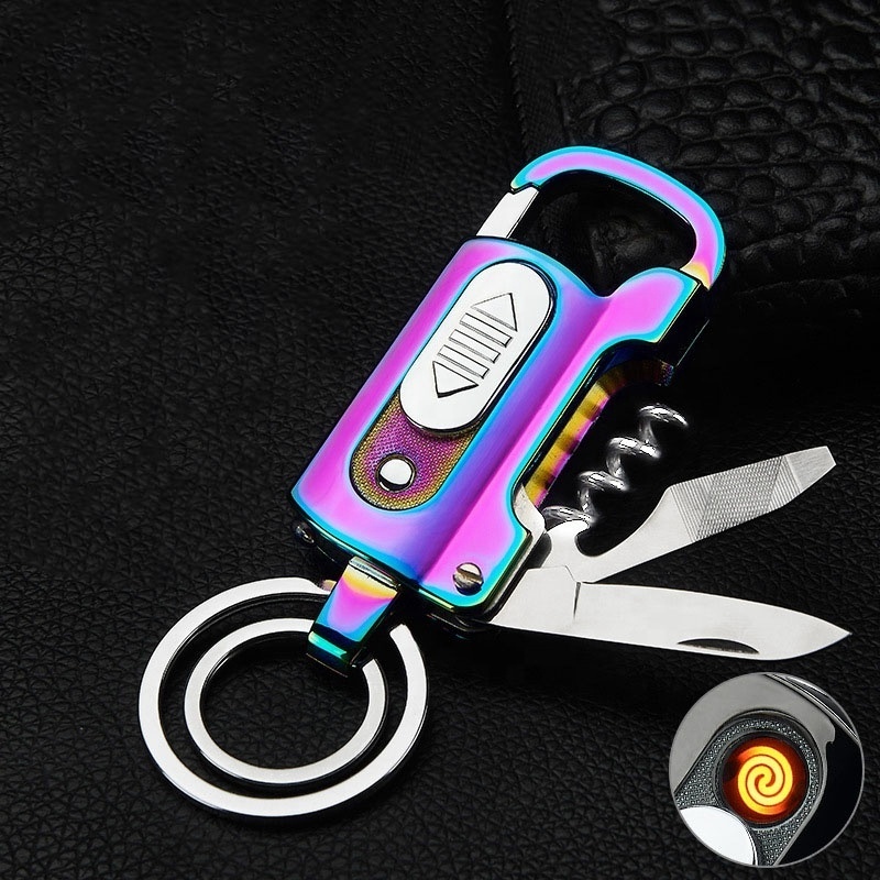 Guangdong Factory Practical Cigarette Lighter USB Rechargeable Heating Wire Lighter Holder Keychain