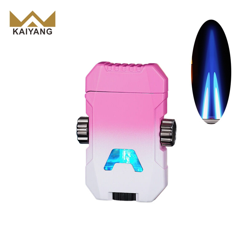 KY Hot Mecha Double Fire Windproof Metal Butane Gas Creative Cigar Refillable Luxury Lighters Jet Flame