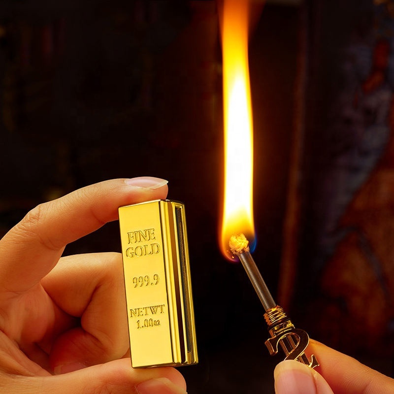 KY Creative Wholesale Portable Mini Gold Bar Cigar Kerosene Keychain Refillable Oil Metal Match Lighter