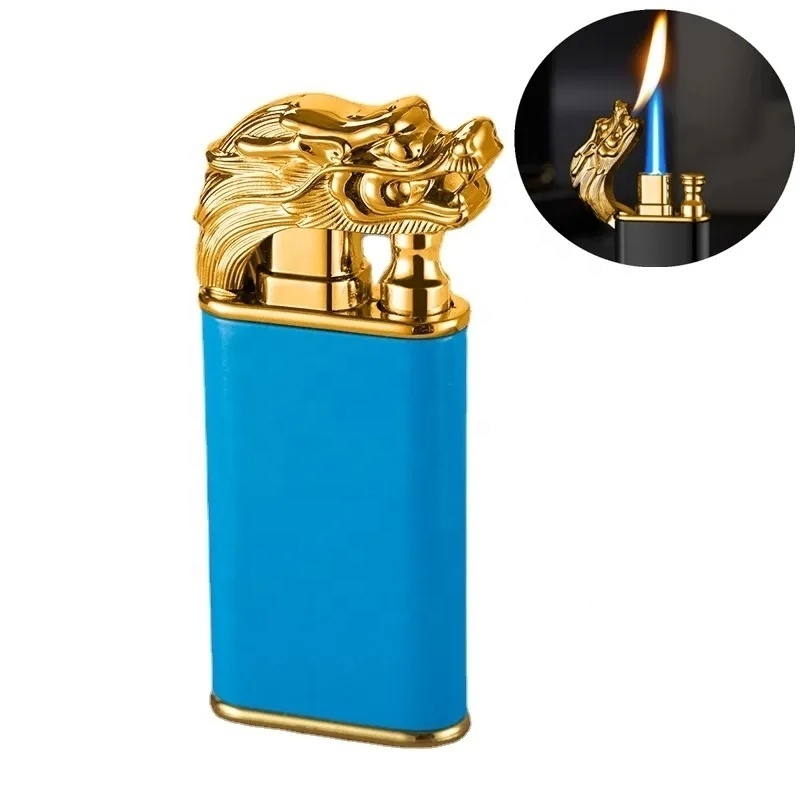 KY Smoking Accessories Dragon Night-glowing Jet Butane Double Flame Metal Windproof Cigarette Lighter