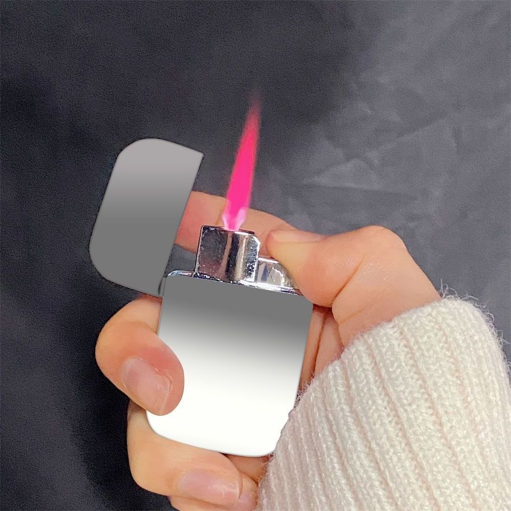 KY Wholesale Price Gradient Color Windproof Lighter Pink Flame Butane Gas Refillable Lighter Cigarette