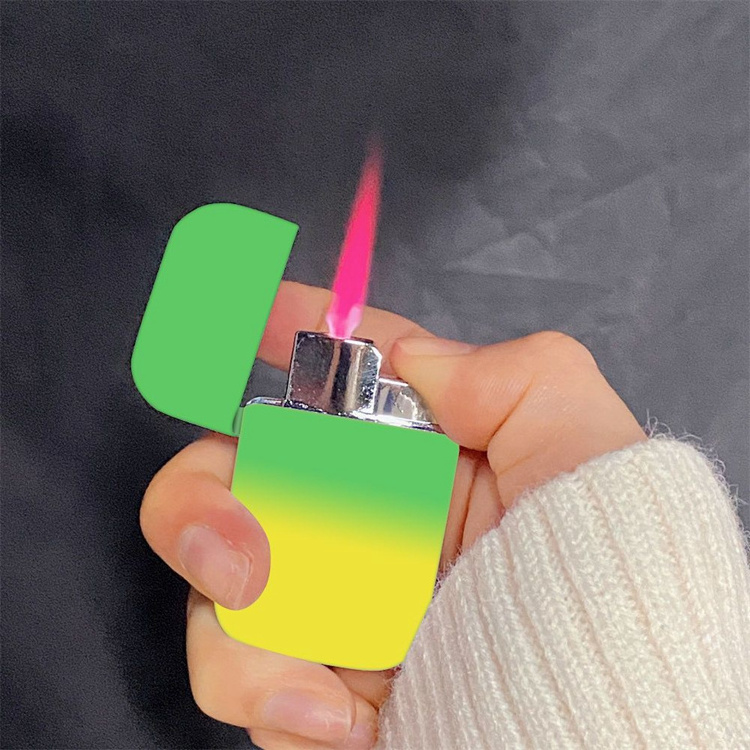 KY Wholesale Price Gradient Color Windproof Lighter Pink Flame Butane Gas Refillable Lighter Cigarette