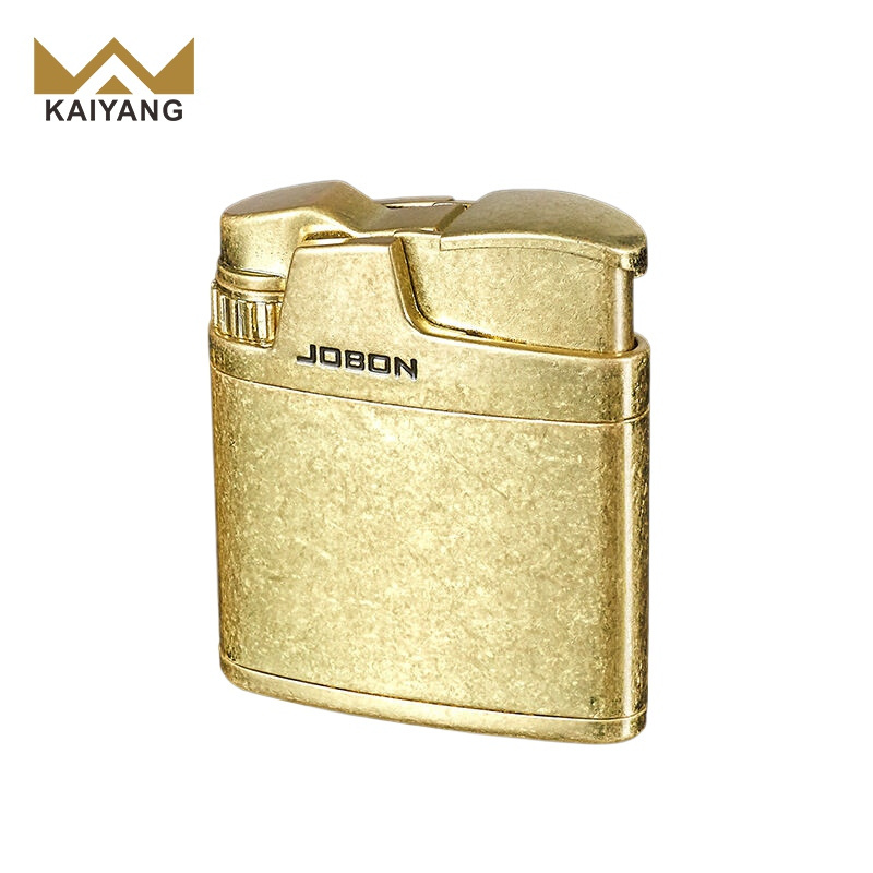 KY New Trend Vintage Gold Engraved Gas Lighter Butane Blue Flame Refillable Windproof Lighter Cigar