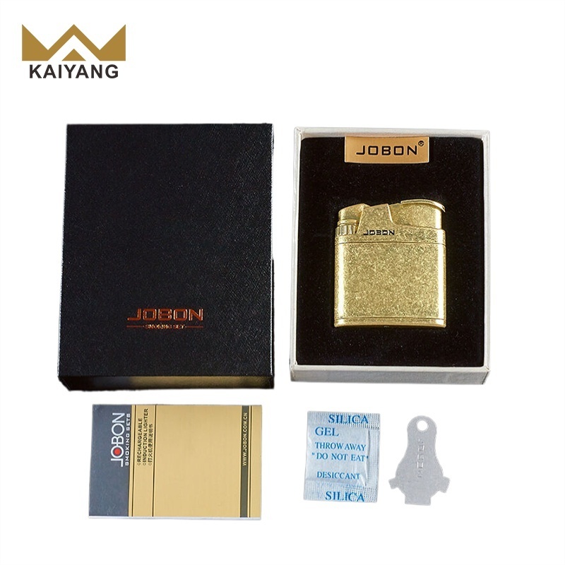 KY New Trend Vintage Gold Engraved Gas Lighter Butane Blue Flame Refillable Windproof Lighter Cigar