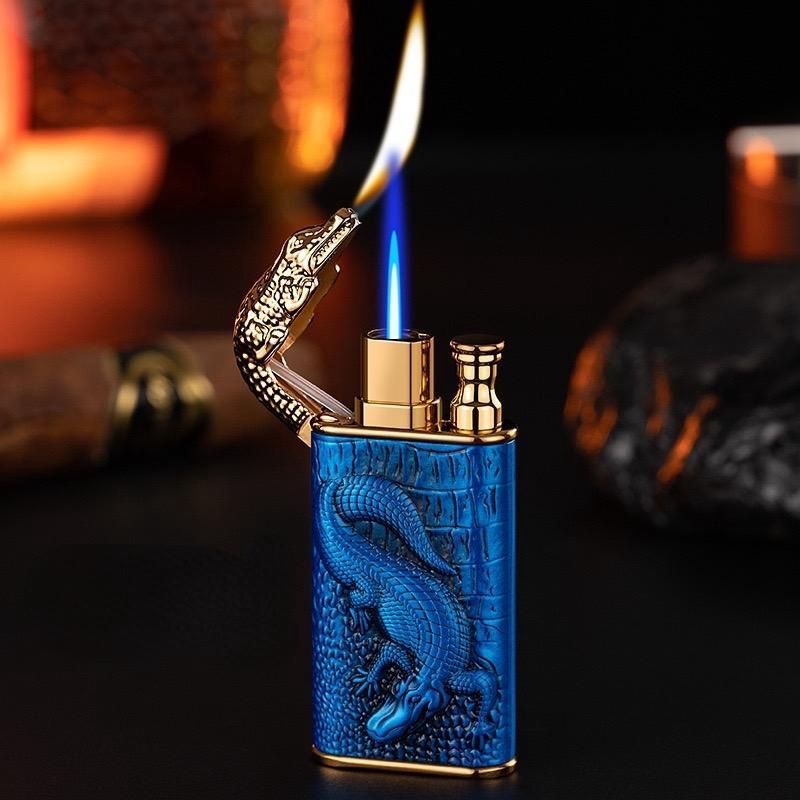 KY 2024 Dragon Crocodile Double Flame Metal Windproof Jet Torch Inflatable Vintage Zinc Alloy Cool Lighters