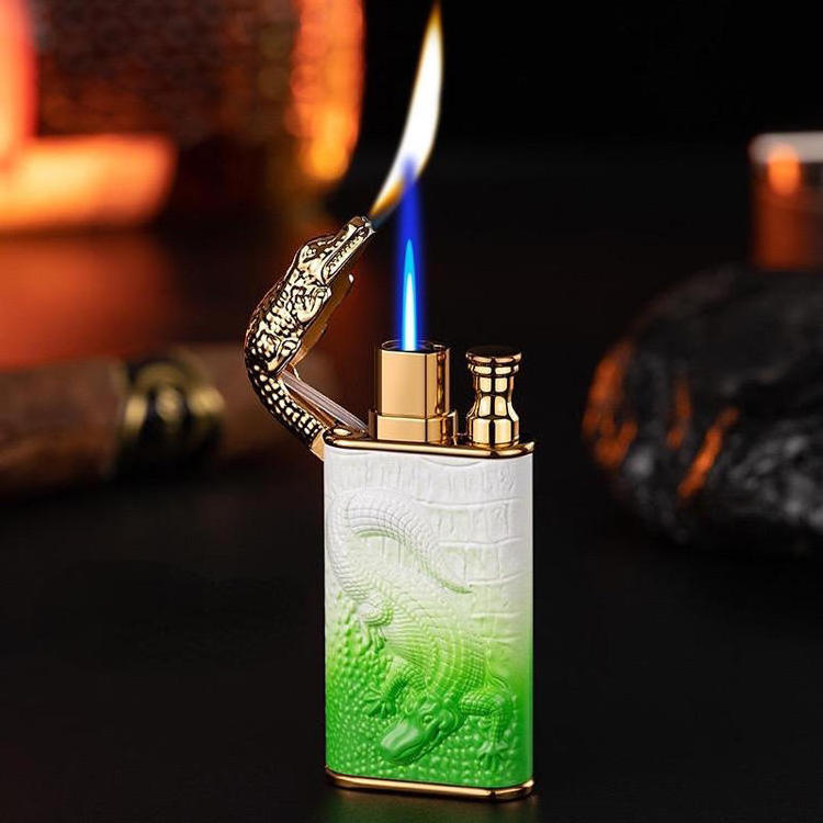 KY 2024 Dragon Crocodile Double Flame Metal Windproof Jet Torch Inflatable Vintage Zinc Alloy Cool Lighters