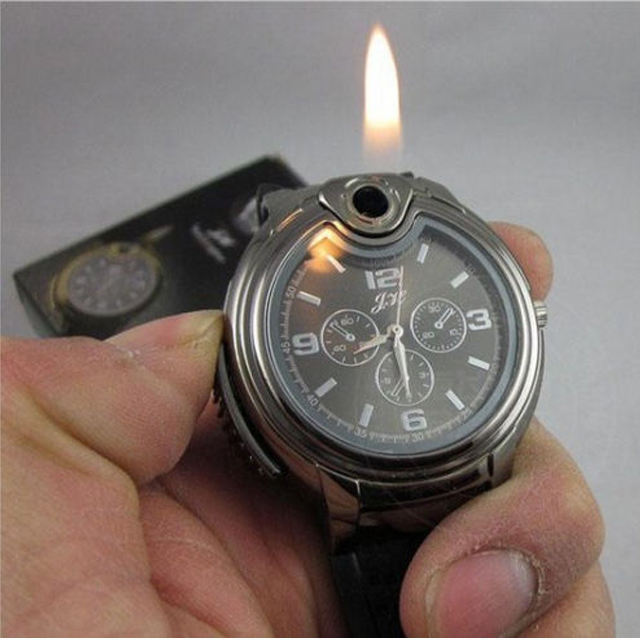 KY 2024 Classic Men Wrist Watch Gas Refillable Butane Open Flame Zinc Alloy Portable Vintage Watch Lighter