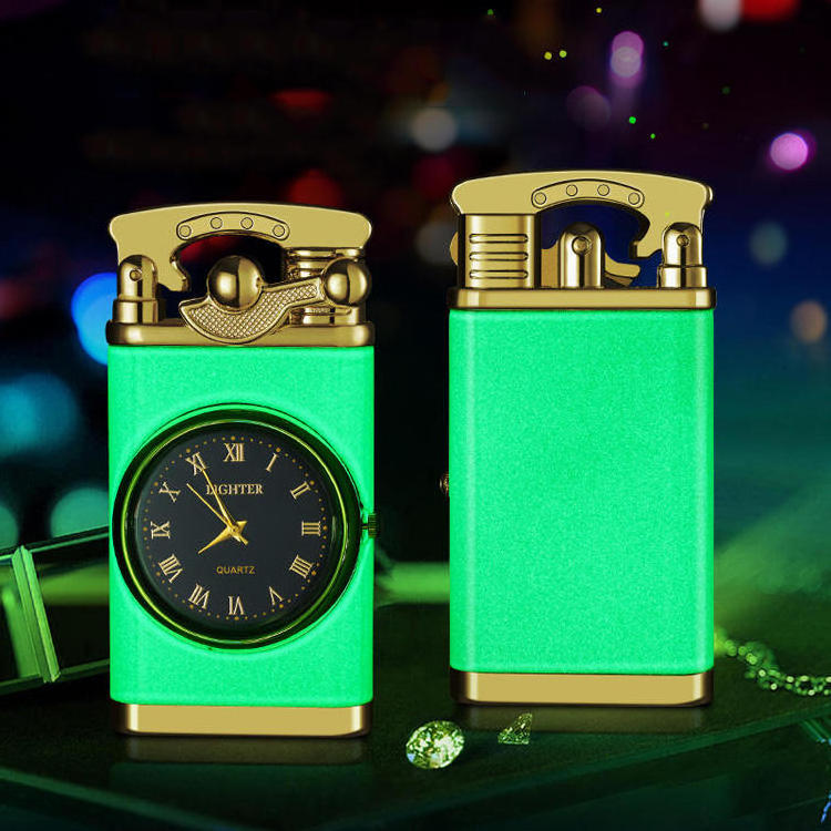 KY Metal Creative Windproof Straight Flame Rocker Arm Luminous Butane Cigarette Zinc Alloy Gas Lighter Refill