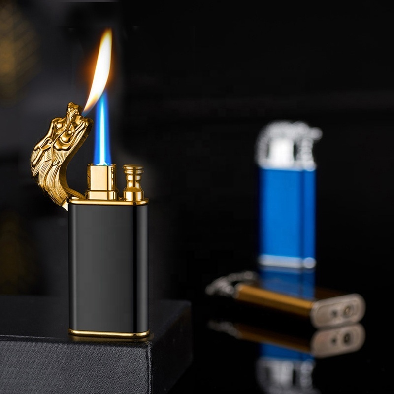 Kaiyang Wholesale Windproof Metal Black Dragon Butane Gas Refillable Lighters Fancy Dragon Design Double Fire Lighter