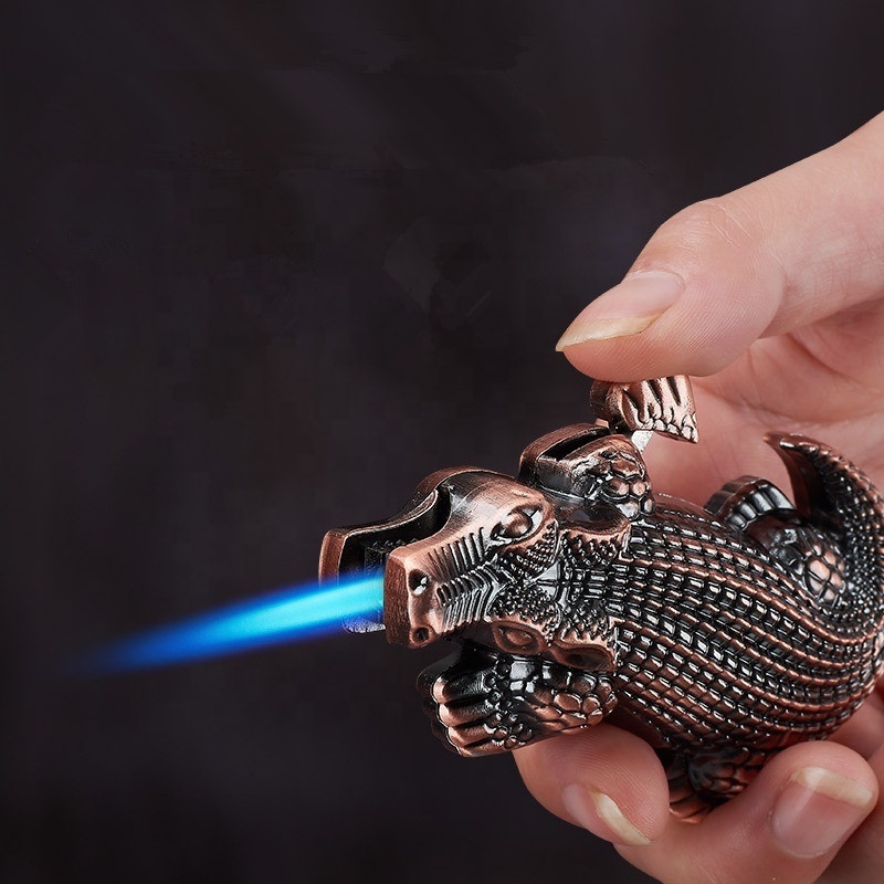 Novelty Gift Smoking Accessories Metal Butane Gas Flame Crocodile Lighter For Men