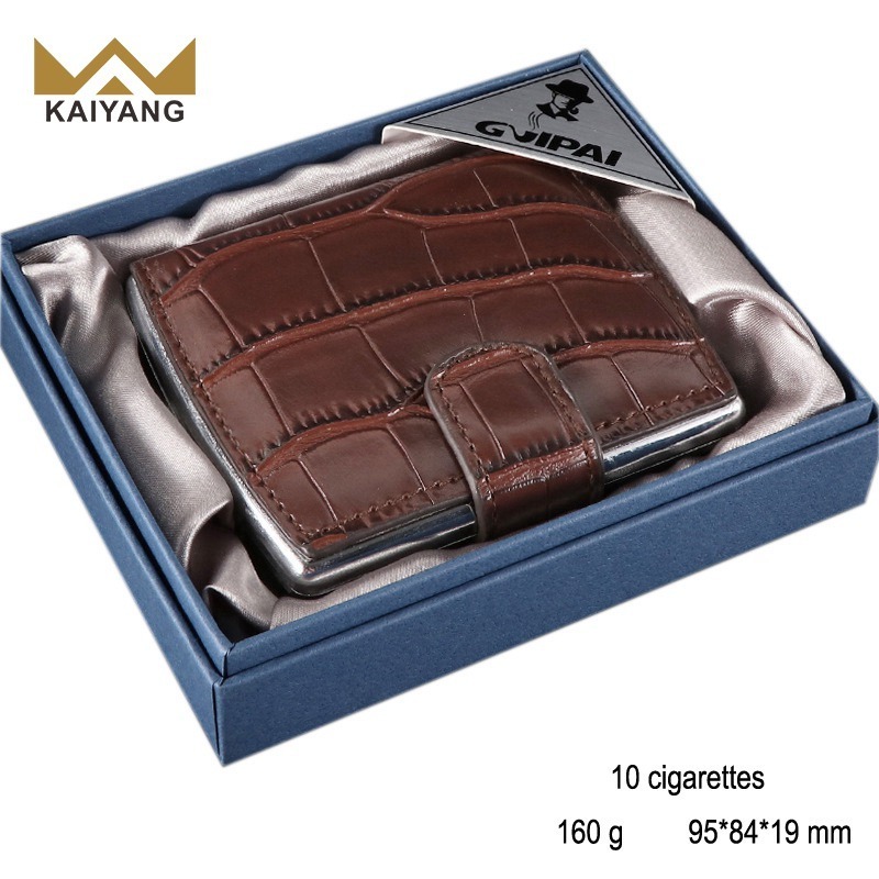 KY Luxury Retro Leather Hold 10 Cigarettes Men's Charm Portable Tobacco Box Vintage Cigarette Case Wallet