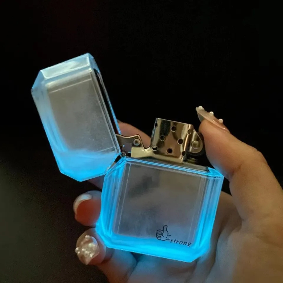 KY Luxury Luminous Transparent Quicksand Wholesale Cigarette Windproof Kerosene Lighters Smoking