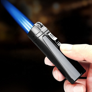 KY Metal Gas Flint Lighter Jet Butane Grinding Wheel 3 Flame Torch Turbo Windproof Outcoor Cigar Lighter Torch