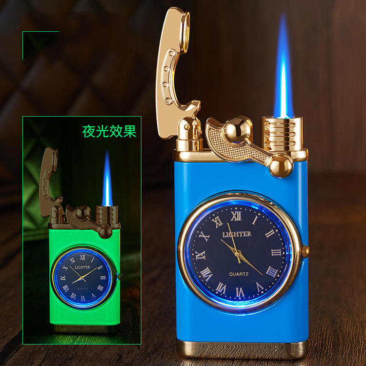 KY Luminous Inflatable Direct Flame Jet Butane Torch Metal Watch Windproof Cigarette Lighter with Light