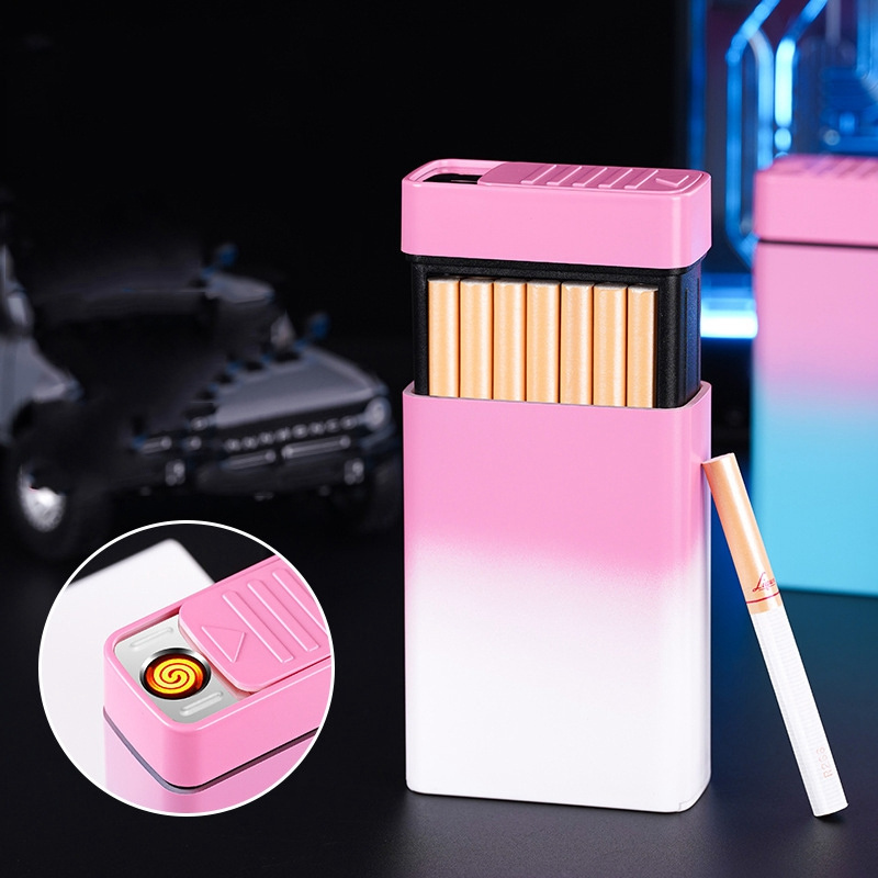 KY Creative Magic Toy Cigarette Case 20 pcs Usb Charging Windproof Metal Cigarette Case with Lighter