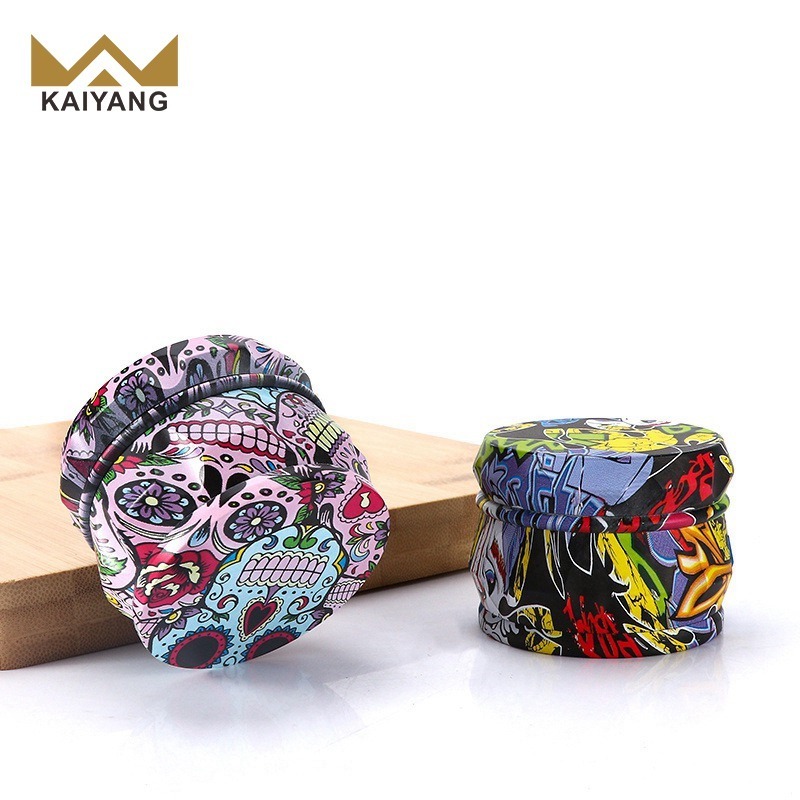 4 Piece Herb Grinder colorful printing Large 2.5 inch drum Upgraded Version Spice herb grinder stainless steel