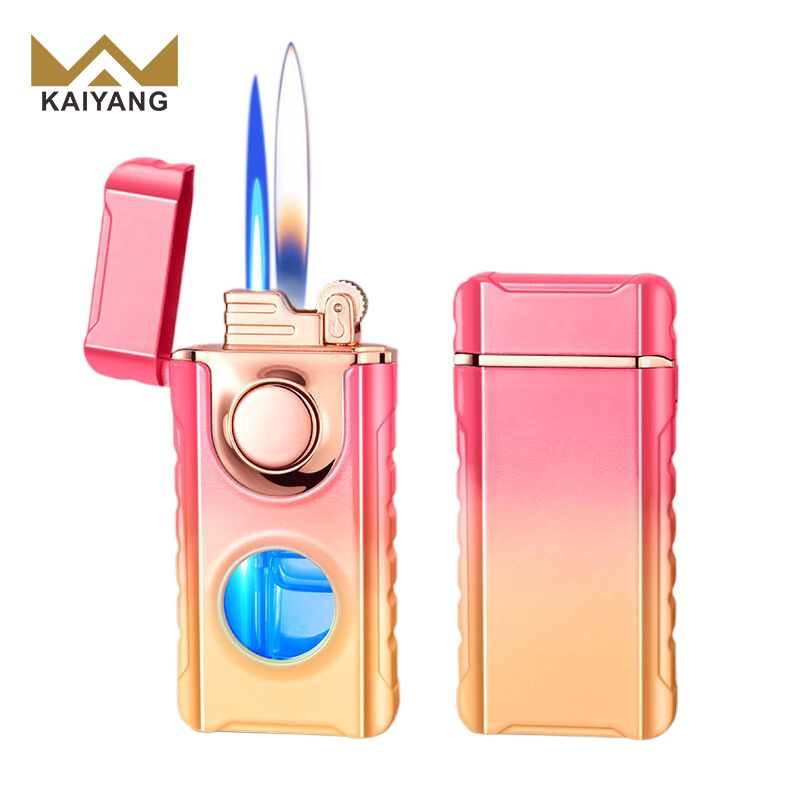 KY Windproof Gradient Double Fire Conversion Lighter Classic Grinding Wheel Metal Torch Lighter Butane