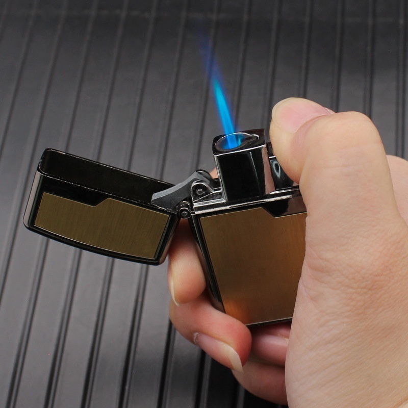 Straight Torch Blue Flame Inflatable Lighter Customized Metal Windproof Cigar Torch Lighters For Smoking