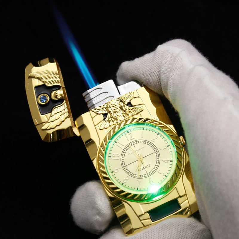 KY Luxury Watches Jet Flame Lighters Windproof Gas Cigarette Torch Metal Smoking Lighter with Led Lights