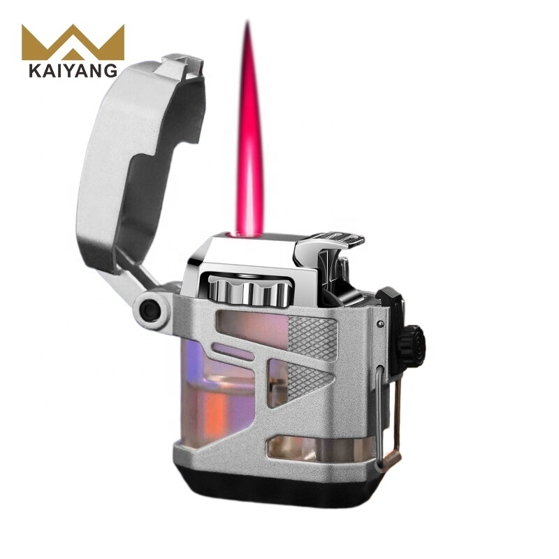 Windproof Visible Gas Tank Punk Style Cool Pink Flame Tobacco Cigarette Torch Lighter Custom