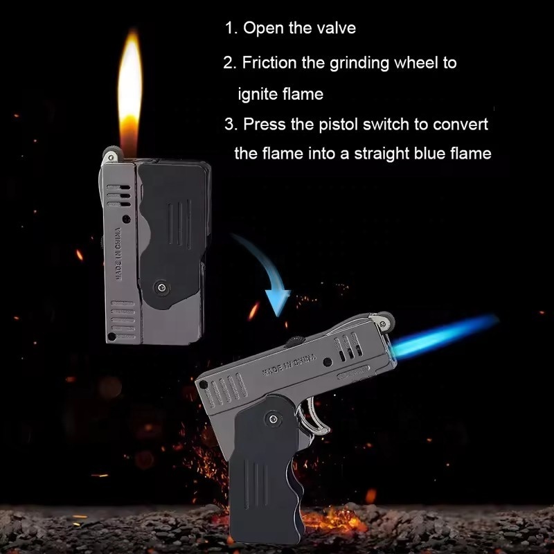 Zinc Alloy Lighters New Revolver Lighter Metal Revolver Gas Gun Pistol Gun Lighter Pistol