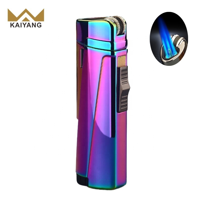 Windproof Butane Gas Refillable Triple Blue Flame Zinc Alloy Pipe Lighters For Cigars Smoking