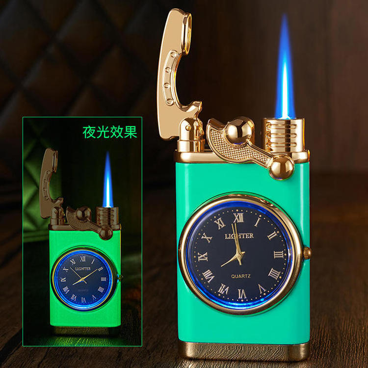 KY Luminous Inflatable Direct Flame Jet Butane Torch Metal Watch Windproof Cigarette Lighter with Light