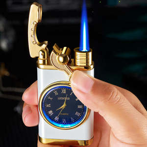 KY Luminous Inflatable Direct Flame Jet Butane Torch Metal Watch Windproof Cigarette Lighter with Light