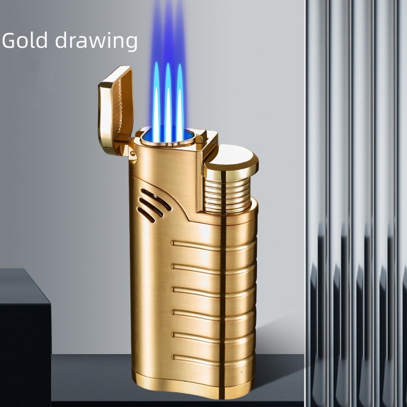 KY New Cigar Lighter Strong Triple Fire Windproof Gas Refill Butane Portable Outdoor Metal Jet Flame Lighter