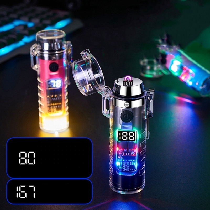 High-end Transparent Camping Lighters Best Men's Gift Cylinder Waterproof Electric Lighter With Flashlight