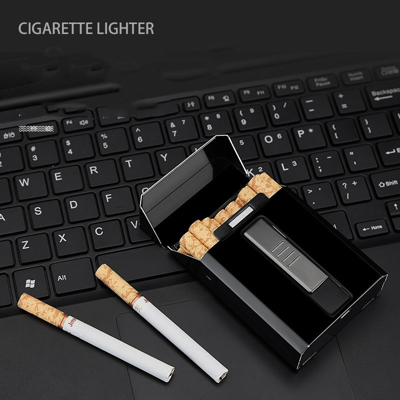 KY Portable 2 in 1 Lighter Smoke Case 20pcs Usb Rechargeable Electronic Aluminum Cigarette Box Case