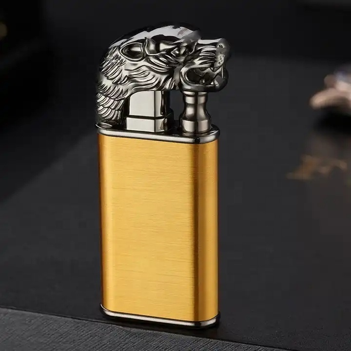 Kaiyang Wholesale Windproof Metal Black Dragon Butane Gas Refillable Lighters Fancy Dragon Design Double Fire Lighter