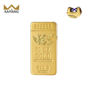 KY Luxury Gold Bar Torch Double Arc Engrave Usb Rechargeable Windproof Classic Electric Lighter Cigarette