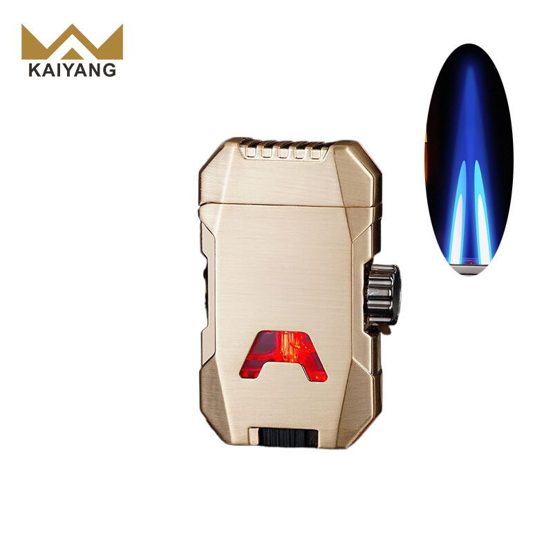 KY Hot Mecha Double Fire Windproof Metal Butane Gas Creative Cigar Refillable Luxury Lighters Jet Flame