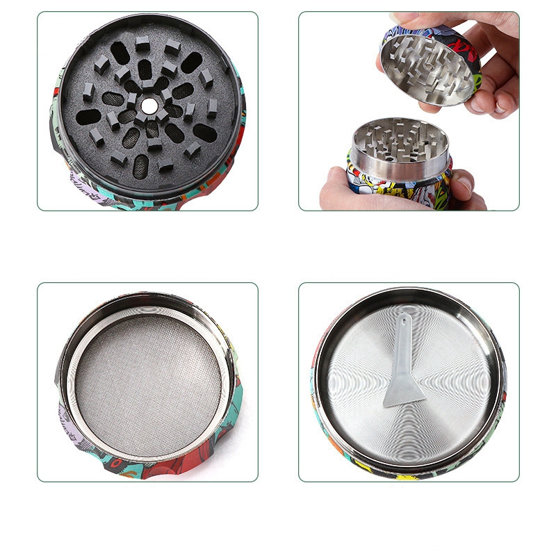 4 Piece Herb Grinder colorful printing Large 2.5 inch drum Upgraded Version Spice herb grinder stainless steel