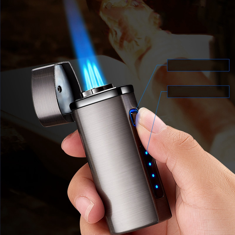 KY Custom Logo luxury Usb Lighter 3 Jet Flame Torch Turbo Windproof Gas Inflatable Vintage Cigar Lighter