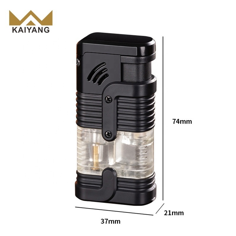 Kaiyang Three Straight Flush Clear Air Box Cigar Gas Windproof Lighter Cigarette Lighter For Torch