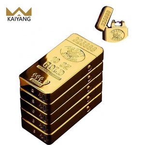 KY Factory Wholesale Vintage Gold Bar Plasma Double Arc Minimalist Usb Charged Windproof Retro Lighter