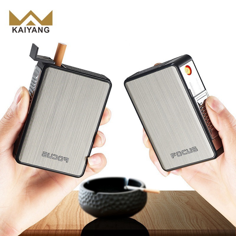 KY 2024 New Classical 20pcs Fancy Electric Premium Aluminum Alloy Cigarette Case with Usb Lighter