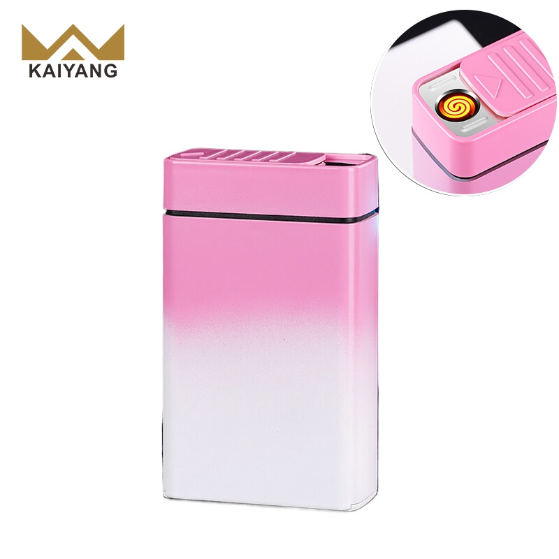 KY Creative Magic Toy Cigarette Case 20 pcs Usb Charging Windproof Metal Cigarette Case with Lighter