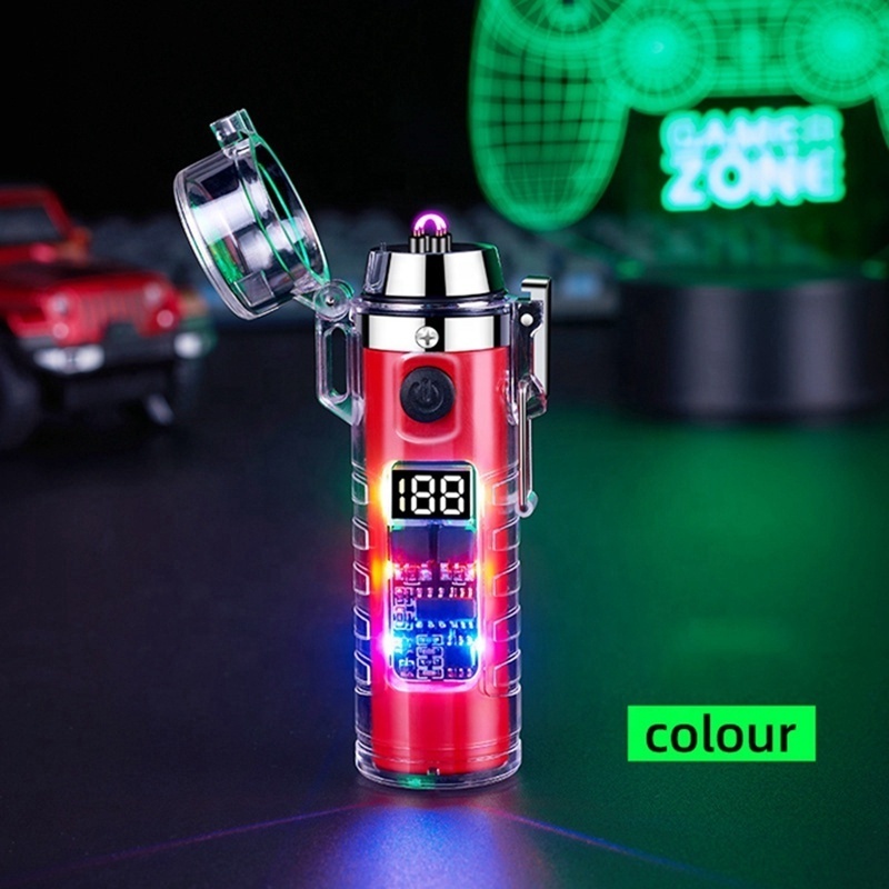 Most Popular Transparent Electronic USB Lighter Luminous Type C Cigarette Lighter Flashlight