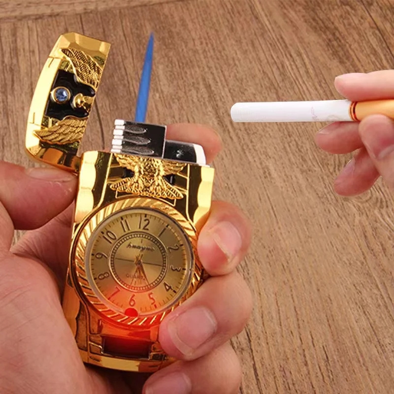 KY Zinc Alloy Watch Lighter with Light Portable Windproof Vintage Refillable Jet Flame Classic Gas Lighters