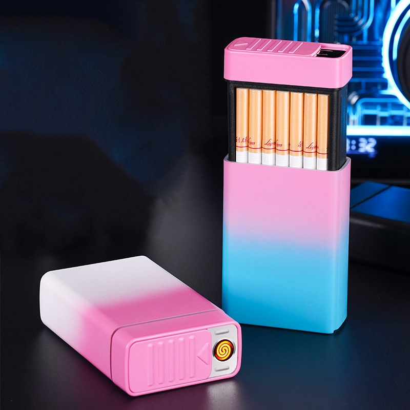 KY Creative Magic Toy Cigarette Case 20 pcs Usb Charging Windproof Metal Cigarette Case with Lighter