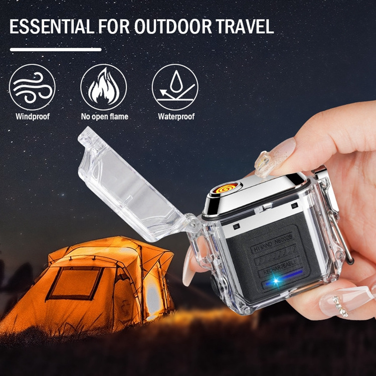 type-c usb electric arc lighter flame rechargeable with portable plastic lighter protective cover and cob lamp