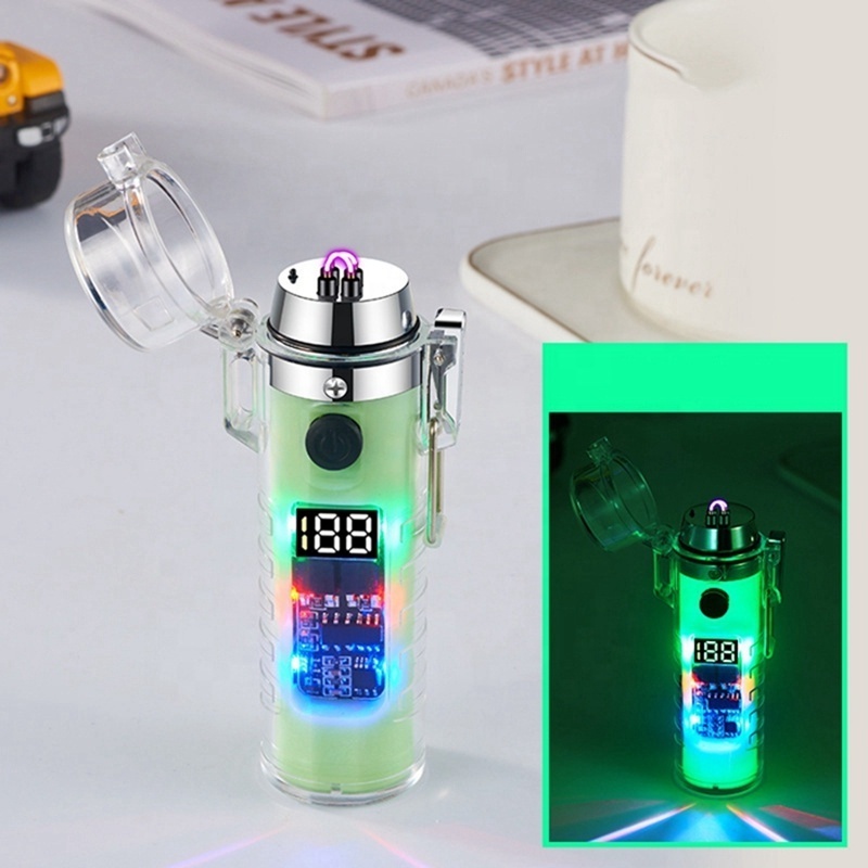 Most Popular Transparent Electronic USB Lighter Luminous Type C Cigarette Lighter Flashlight