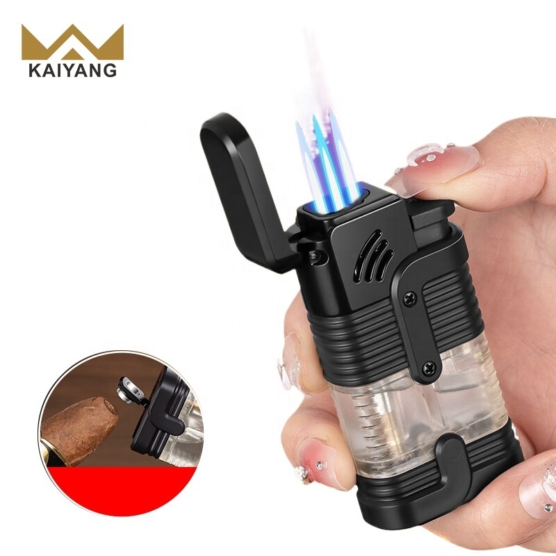 Kaiyang Three Straight Flush Clear Air Box Cigar Gas Windproof Lighter Cigarette Lighter For Torch