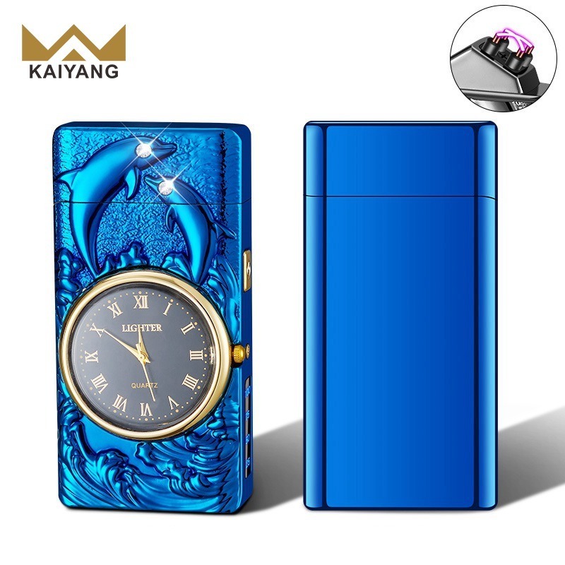 KY Men's Gift Led Light Metal Embossed Dragon And Watch Plasma Arc Windproof Classic Usb Cigarette Lighter