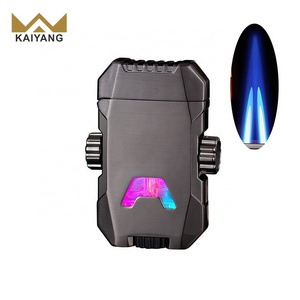 New Fancy Lighter Mecha Style Windproof Double Flame Butane Jet Torch Smoking Pipe Lighter With Cool LED Lights